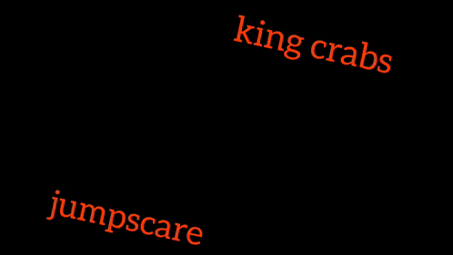 a row of orange marbles with the words king crabs jumpscare above them