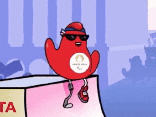 a cartoon character wearing sunglasses and a prosthetic leg is on a ramp