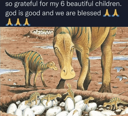 a painting of dinosaurs with the caption so grateful for my 6 beautiful children