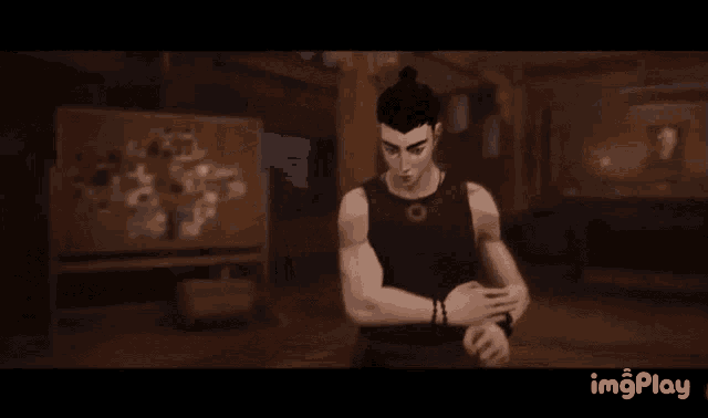 a man with a ponytail is holding a sword in a video game .