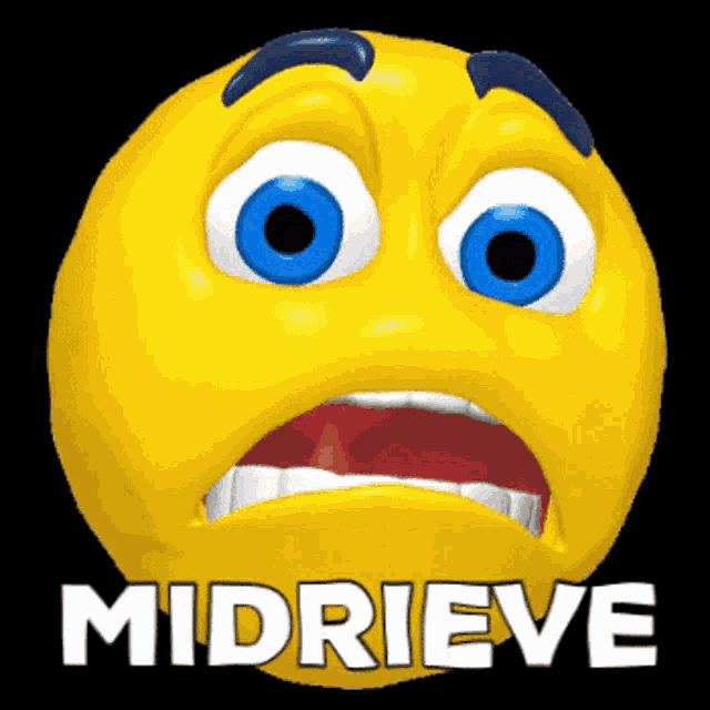 a yellow smiley face with blue eyes and the word midrieve written below it