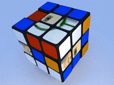 a rubik 's cube has a picture of a man on the side