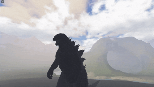 a silhouette of a monster in a video game with the letters r on the bottom
