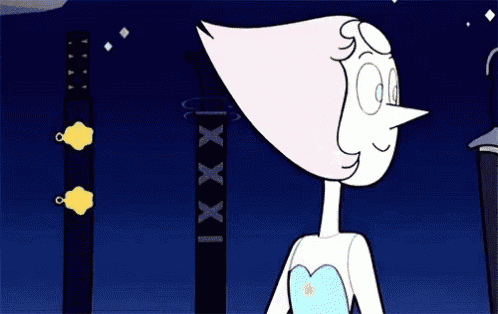 a cartoon character with a pearl on her head is holding a black umbrella
