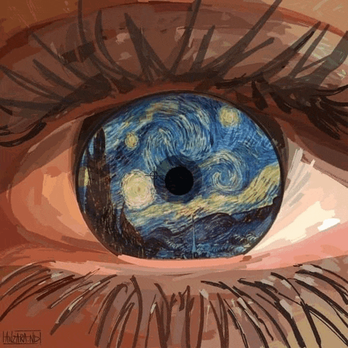 a drawing of an eye with a starry night painting in it