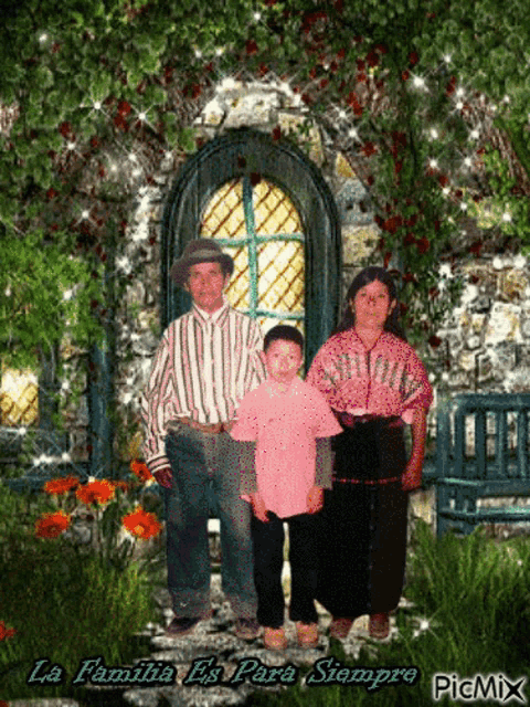 a picture of a family with the words la familia es para siempre at the bottom