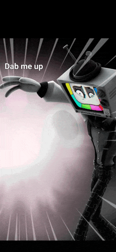 a cartoon character with a television head and the words dab me up