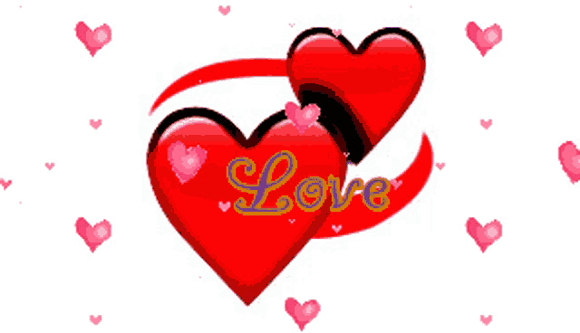 a couple of red hearts with the word love on it