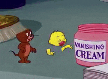 a cartoon jerry and tweety are standing next to a jar of vanishing cream