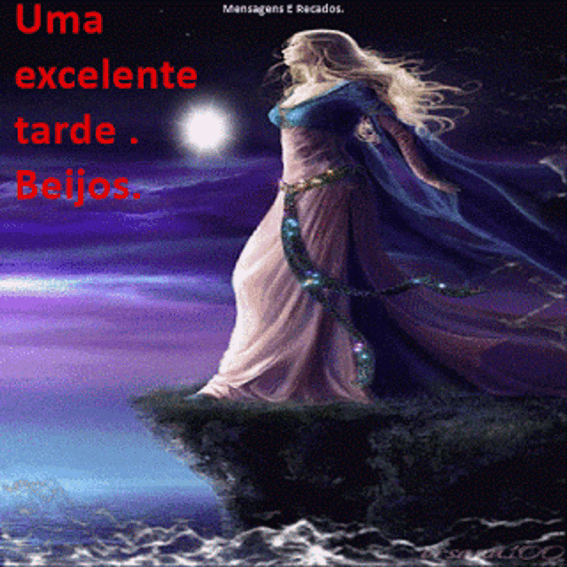 a woman in a long dress stands on a cliff overlooking the ocean