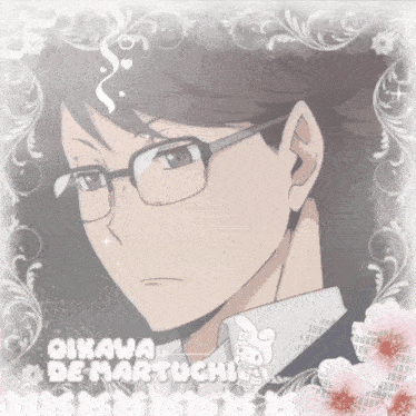a picture of a man wearing glasses and the name oikawa demartuchi