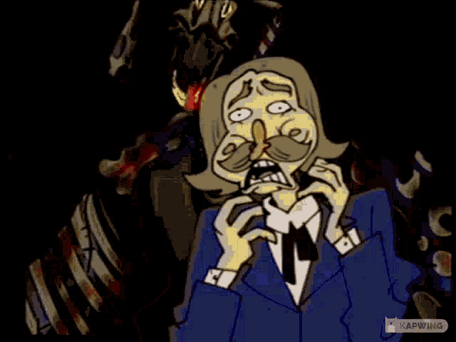 a painting of a skeleton with blood coming out of its mouth