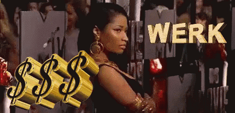 a woman is standing in front of a sign that says ' werk ' on it