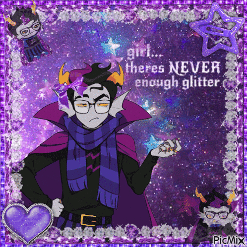 a picture of a troll with the words girl there 's never enough glitter on it