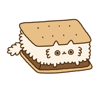 a cartoon illustration of a s'mores sandwich with a cat face on it .