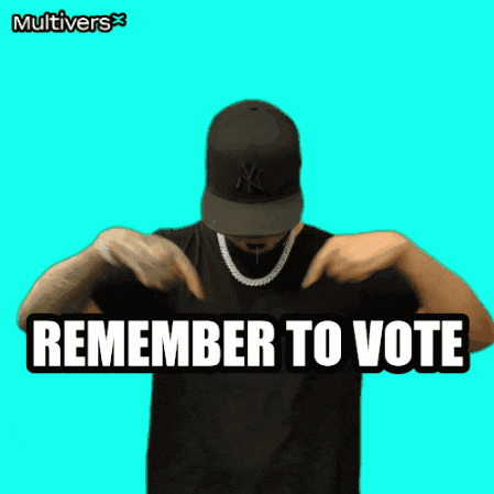 a man wearing a hat and a necklace says " remember to vote "