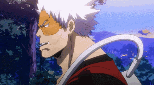 a pixelated image of a man with white hair and a mask on his face