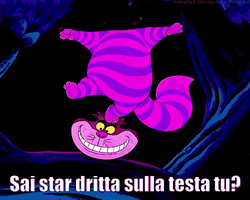 cheshire cat from alice in wonderland is upside down