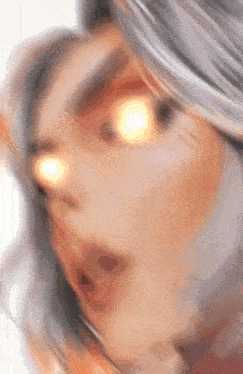 a blurry picture of a woman 's face with glowing eyes .