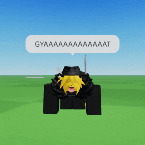 a cartoon character with a speech bubble that says gyaaaa