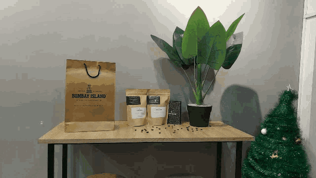 a brown bag from bombay island sits on a table