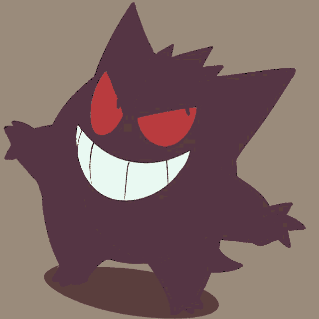 a cartoon drawing of a purple monster with red eyes and a large smile