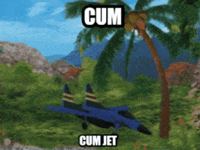a picture of a blue jet with the words cum cum jet on it