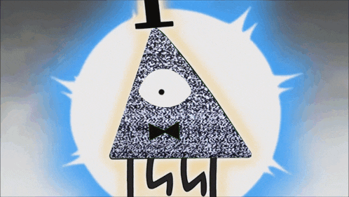 a drawing of a triangle with an eye and the word " bill cipher " on the bottom