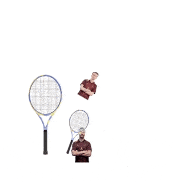 a man is holding a tennis racquet in front of his head .
