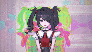 a pixel art of a girl with pigtails and an x on her forehead