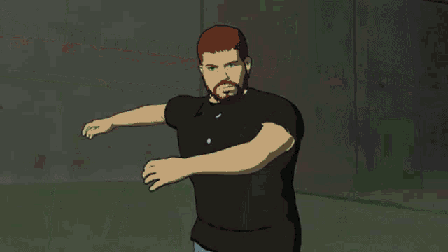 a cartoon of a man with a beard pointing at something