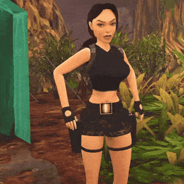 a video game character is standing in a jungle