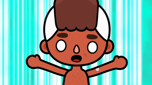 a cartoon drawing of a boy with a surprised look on his face and his arms outstretched