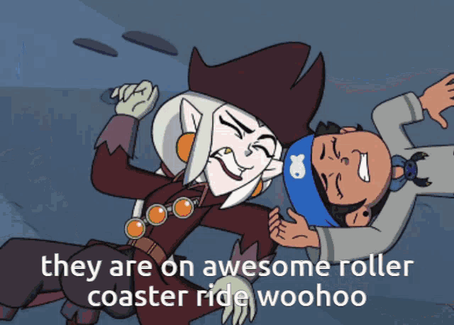 they are on awesome roller coaster ride woohoo written on a cartoon image