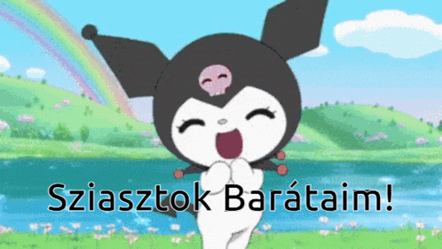 a picture of a cartoon character with the words sziasztok baratain
