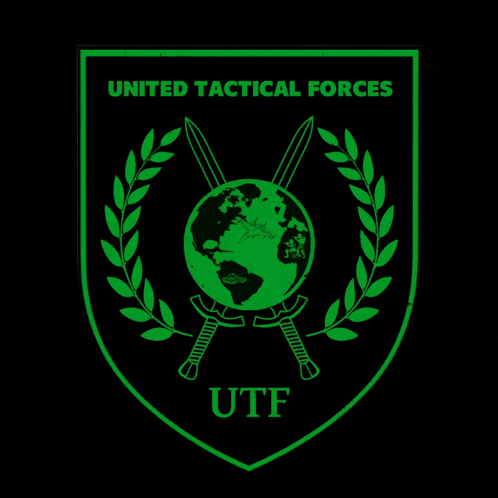 a united tactical forces logo with a globe and swords