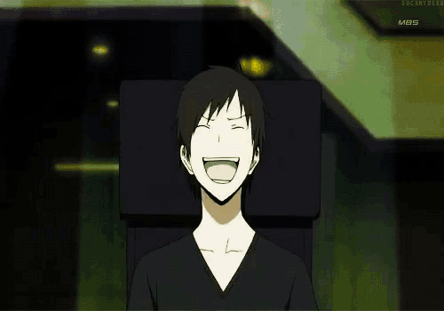 a man in a black shirt is laughing with mbs written on the bottom right