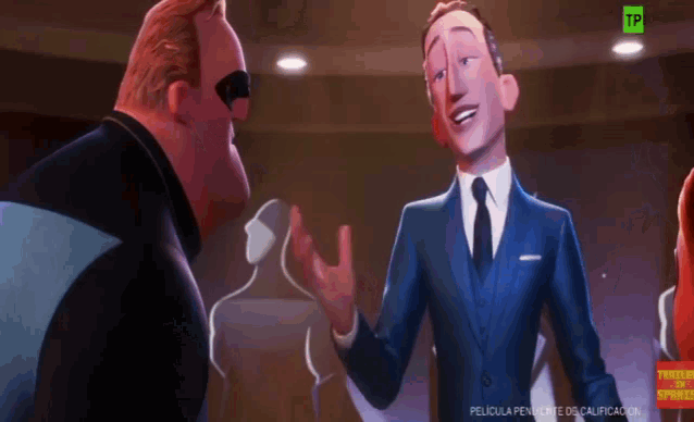 a man in a suit and tie is talking to another man in a cartoon