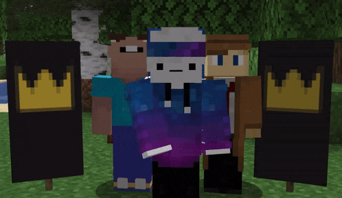 a group of minecraft characters pose for a photo