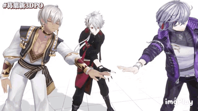 three anime characters are standing next to each other with the letters 3dpo on the top left