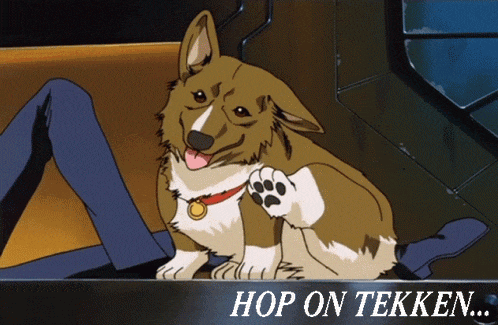 a picture of a dog with the words hop on tekken on the bottom