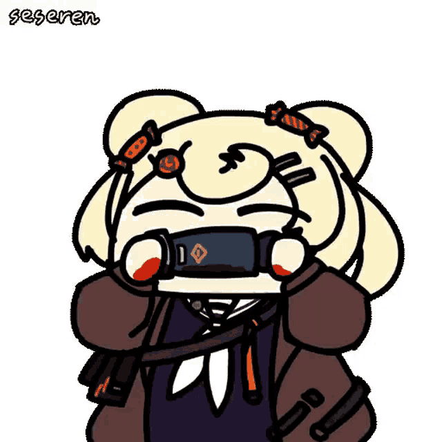 a cartoon drawing of a girl with a gun in her mouth and the words " seseren " on the bottom