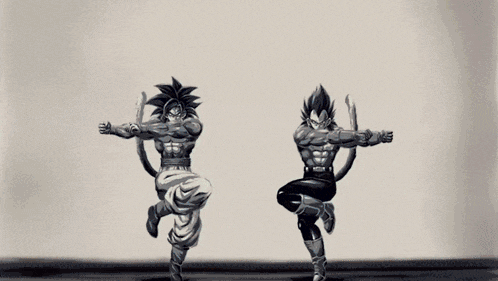a black and white drawing of two cartoon characters standing next to each other