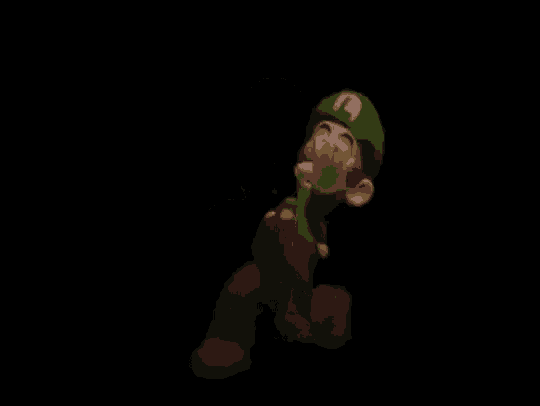 a 3d model of luigi from super mario bros is dancing in the dark .