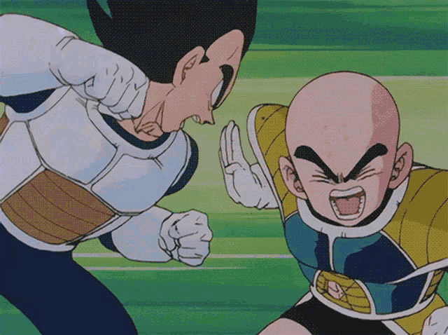 a cartoon character with a bald head is fighting another character with a white head