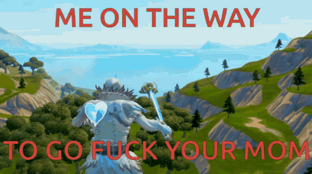 a picture of a statue with the words me on the way to go fuck your mom above it