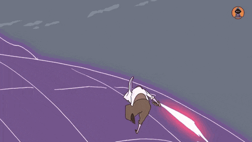 a cartoon drawing of a monster with a red and purple light coming out of its eyes