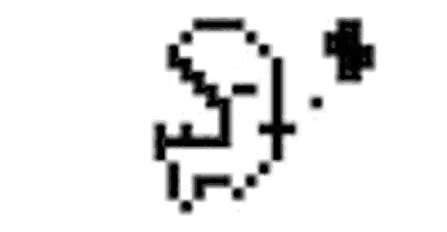 a black and white pixel art drawing of a dinosaur with a cross on it .