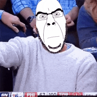 a cartoon of a man with glasses and a beard sitting in a stadium