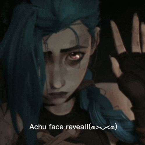a picture of a girl with blue hair and the words " achu face reveal "